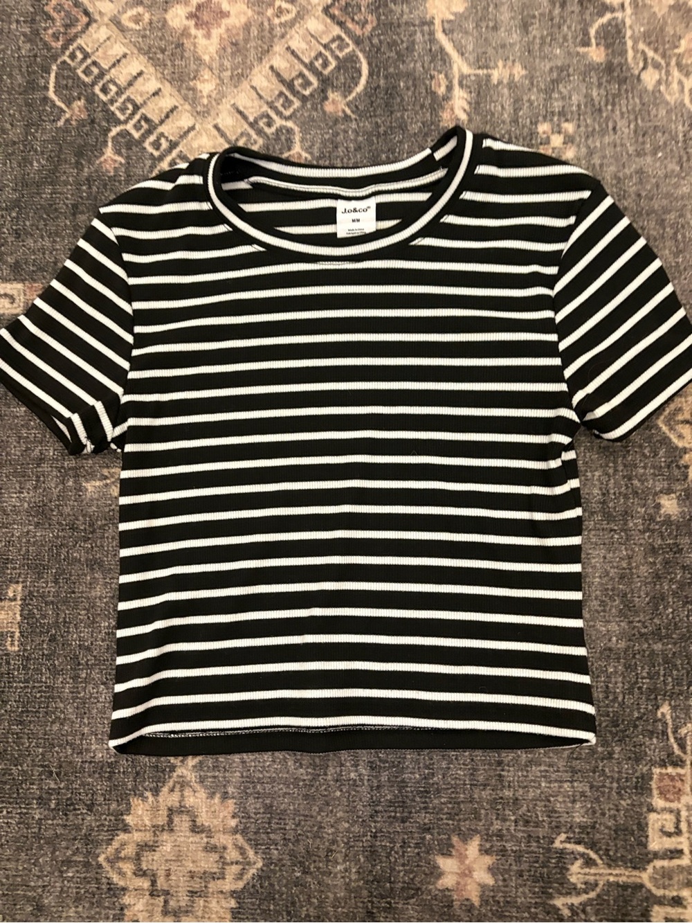 Striped Crop Tee - Black & White Short Sleeve